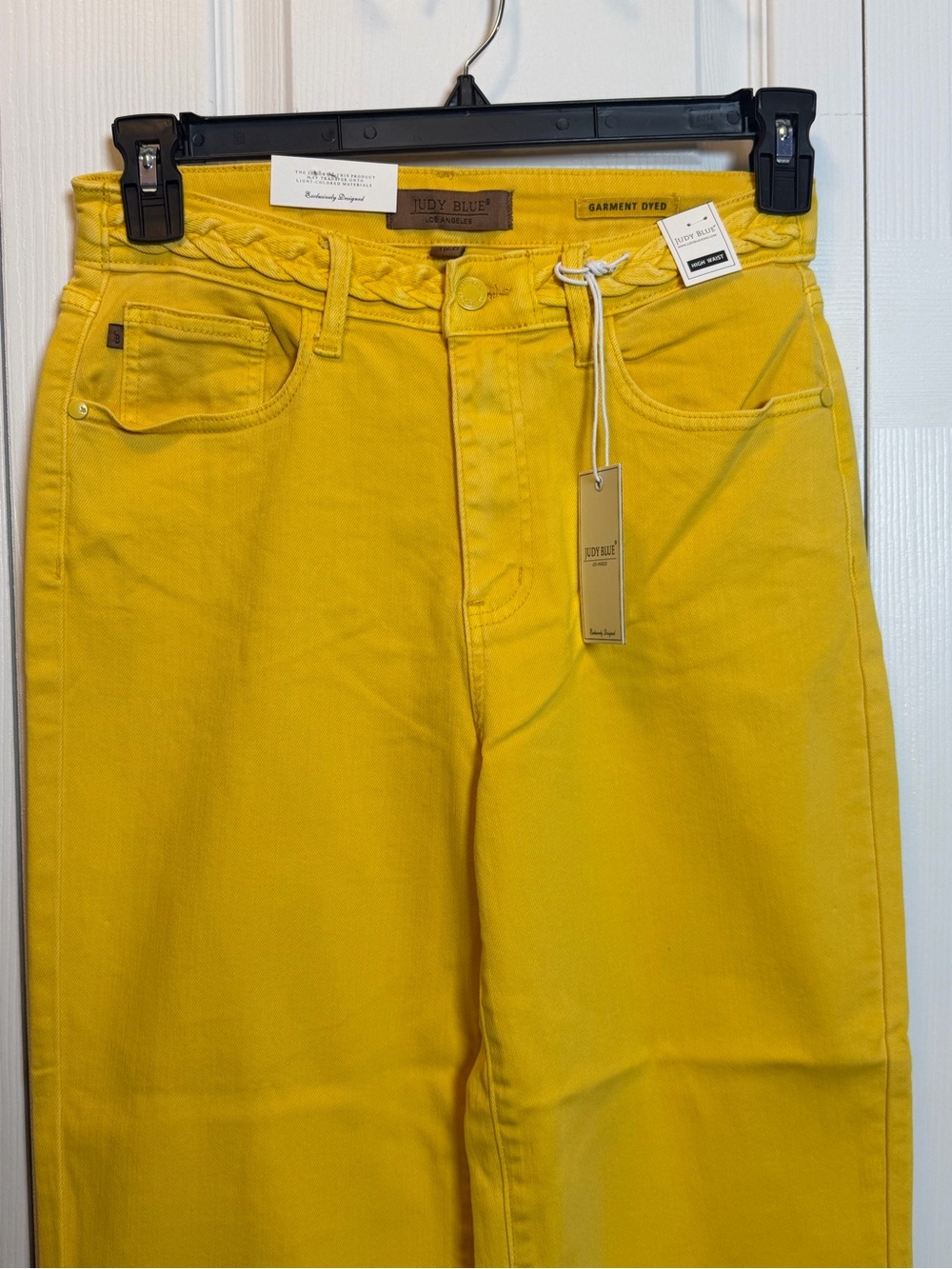 Judy Blue Yellow High Rise Braided Waist Wide Leg Crop Jeans Sz 7/28 NWT - Picture 2 of 8
